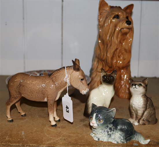 Beswick dog, cat & donkey & Masons dish